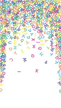 School notebook cover. Colorful childish floating letters of Latin alphabet. Foreign languages study concept. Back to school banner .