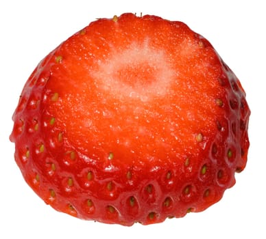 Round piece of ripe red strawberry on isolated background