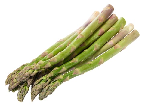 Fresh green asparagus bundle, isolated on white background. Healthy and delicious vegetable 