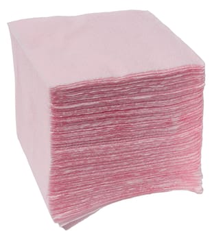 Stack of pink paper napkins or serviettes on isolated background