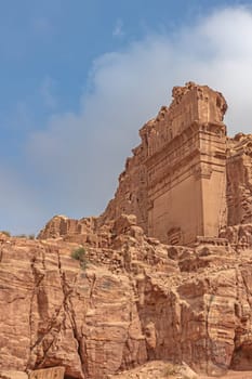 Side view of the  Royal Tombs in  Petra archaeological site. Jordan. Vertically. 