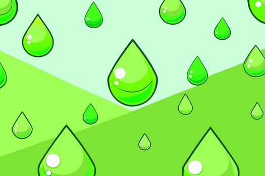 a small round or pear shaped portion of liquid that hangs or falls or adheres to a surface