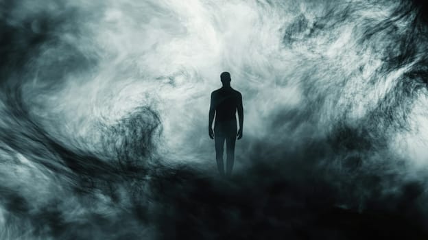 Shadowy figure emerging from total dark