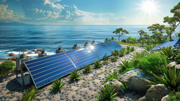 Image of a solar-powered desalination plant located near the coast