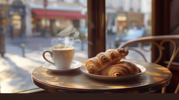 Classic French breakfast with pain au chocolat