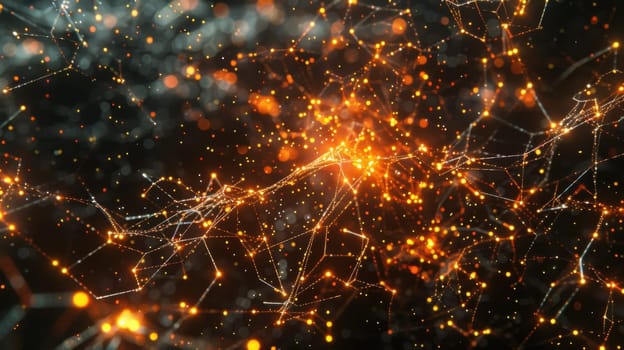 Complex neural network, visualized as a glowing web of interconnected nodes and pathways