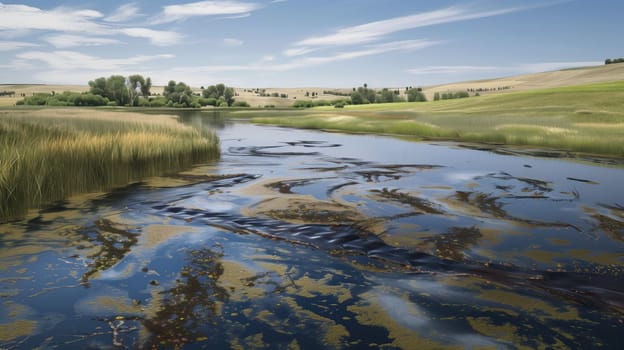 River or lake affected by agricultural runoff