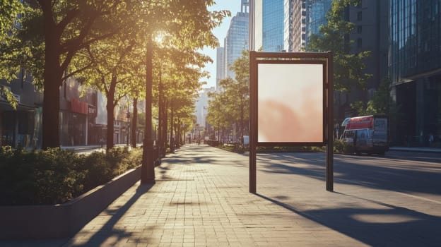 Urban Sidewalk Billboard Blanc Mockup