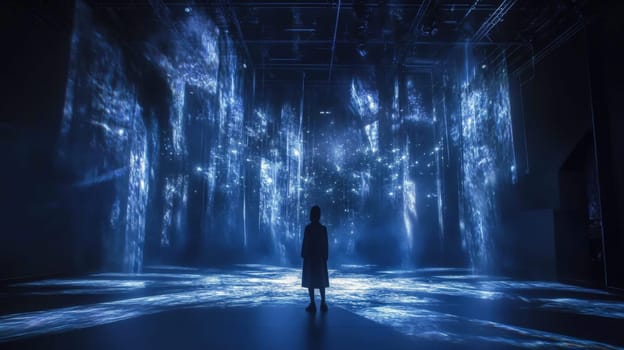 An absolutely stunning display of mesmerizing blue starry visuals set within an immersive art space environment