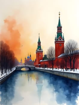 Moscow Russia watercolor art