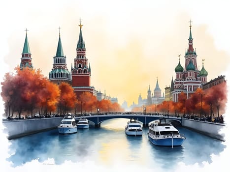 Moscow Russia watercolor art