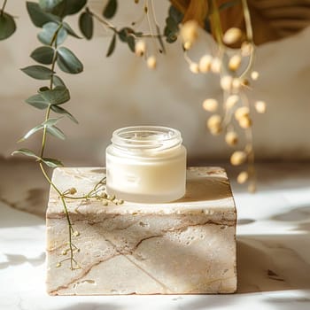 Cosmetic cream in a glass jar. Skin care concept. Background for beauty products