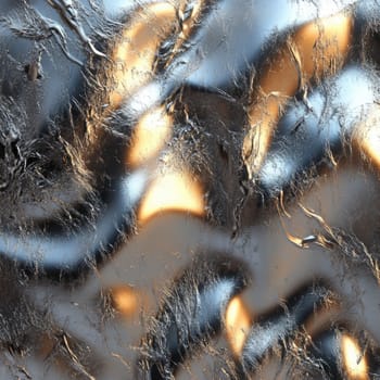 The artwork displays a captivating interplay of light and shadow on sleek metal surfaces, creating an eye-catching abstract composition. The textures and reflections evoke modern artistry.