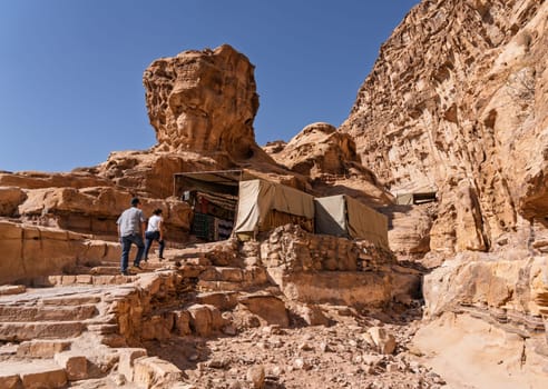 Shops and stalls line the trail to Ad Deir or the Monastery from Petra