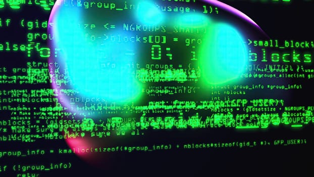 Programming code with metaballs. Computer generated 3d render