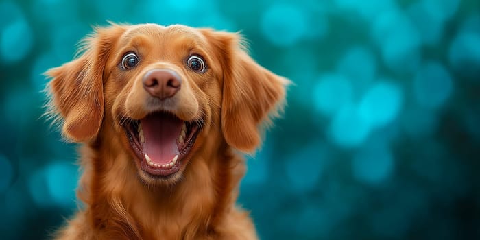 A dog with a big smile on its face. The dog is brown and has a happy expression
