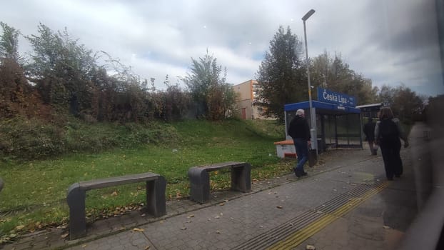 Cesca Lipa Chech Republic Europe October 18 2024 - Bus stop road people travel tourists tourism shotlisttravel city town park summer tree outdoor . High quality photo editorial