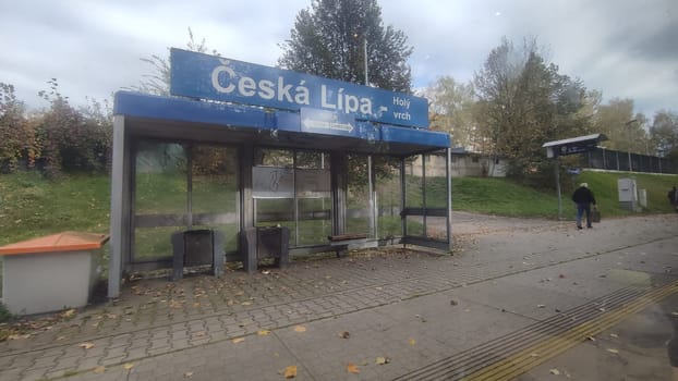 Cesca Lipa Chech Republic Europe October 18 2024 - Bus stop autumn building architecture street trees shotlisttravel travel tourism summer day park people person outdoor village editorial informatio. High quality photo