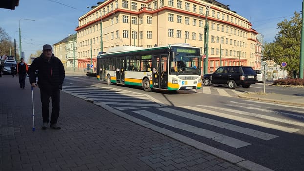 Liberec Czech Republic Europe October 18 2024 - City intersection bus building architecture street transport shotlisttravel outdoor hotel apartment travel tourism summer day place destination objects road . High quality photo people person