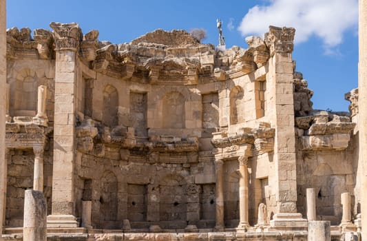 Nymphaeum or public fountain on Cardo Maximus, the main street in Jerash, a Greco-Roman well preserved city in Jordan