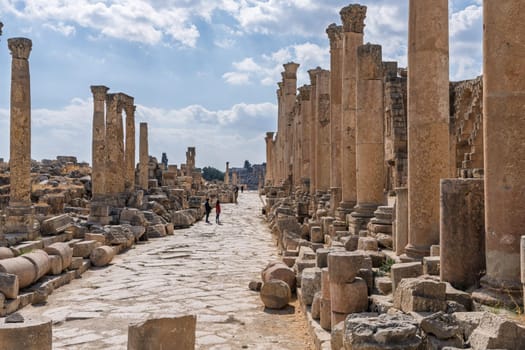 North Decumanus road to the North Theater in Jerash, a Greco-Roman well preserved city in Jordan