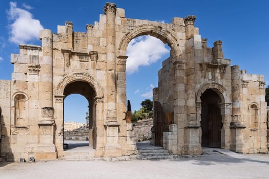 The monumental gateway of the South Gate in Jerash, a Greco-Roman well preserved city in Jordan