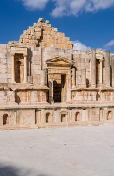 Details of the stage area of South Theater in Jerash, a Greco-Roman well preserved city in Jordan