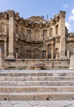 Nymphaeum or public fountain on Cardo Maximus, the main street in Jerash, a Greco-Roman well preserved city in Jordan