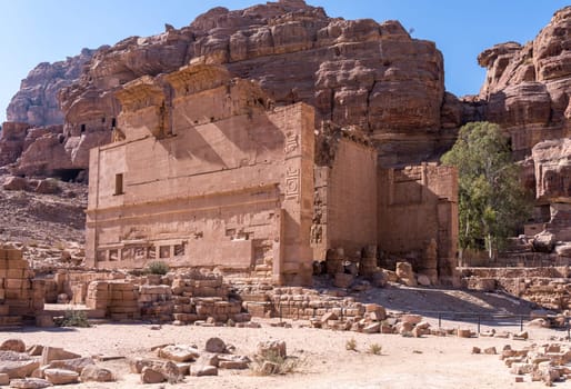 Side view of the Qasr al-Bint Far'un or Castle of the Pharaoh's Daughter in Petra