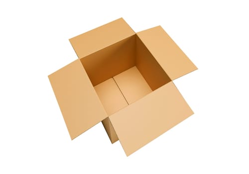 Open empty brown cardboard box on white background