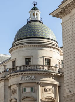 London, UK - May 13, 2025 - Architecture splendour of The Plaza Theatre building now London’s luxury Apollo Cinema (Vue Cinemas) with Intricately tiled domed roof in Lower Regent Street London. use it as your Wallpaper, Poster and Copy space, Selective focus.