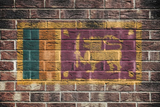 A Sri Lanka flag on a brick wall background
