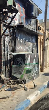 November 5 2024 Beer-Sheva city Israel Graffiti shopping cart building architecture pab street editorial shotlisttravel travel . High quality photo