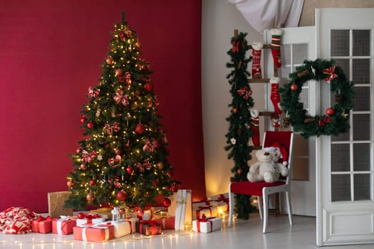 Christmas Tree House Interior with Gifts Decor
