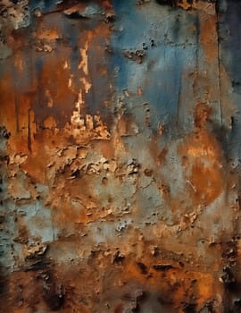 Rusty Metal Surface With Textured Pattern in Orange and Blue Tones Displaying Abstract Beauty