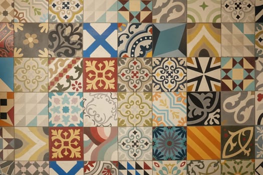 Portuguese azulejos tiles. Watercolor seamless pattern