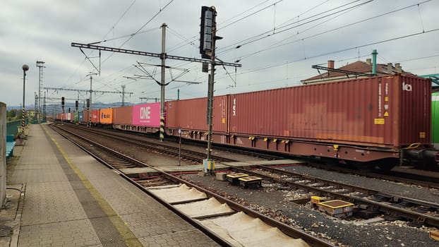October 18 2024 Liberec Czech Republic Europe, Freight train tracks transport shotlisttravel outdoor industry commercial industrial editorial . High quality photo