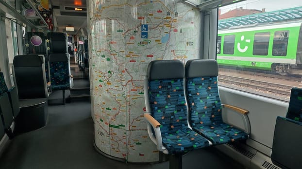 October 18 2024 Liberec Czech Republic Europe, Train interior map travel tourism transport shotlisttravel indoor information furniture objects editorial industry industrial platform destination design . High quality photo