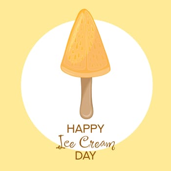 Happy National Ice Cream Day card. Hand-drawn vector illustration of fruit orange ice cream on a stick