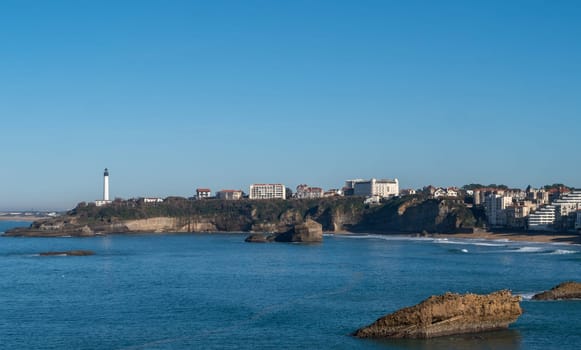 A view of the beach of Biarritz city, famous for the practice of surfing,France