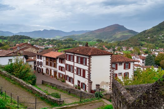 a view of Saint Jean Pied de Port, french village in the Pyrenes mountains