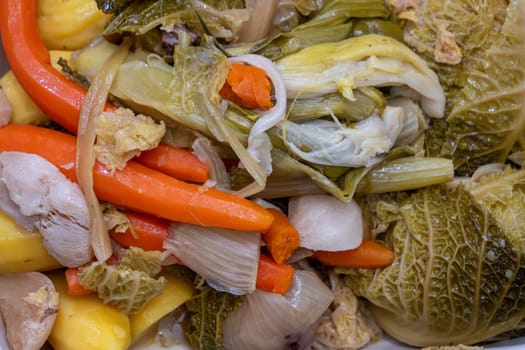 a top view of Pot-au-feu vegetables 