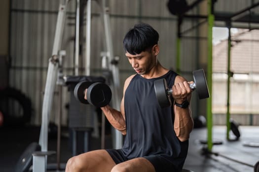 A man executes a seated dumbbell press in a gym, focusing on muscle development and fitness goals.