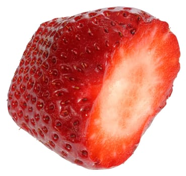 Round piece of ripe red strawberry on isolated background