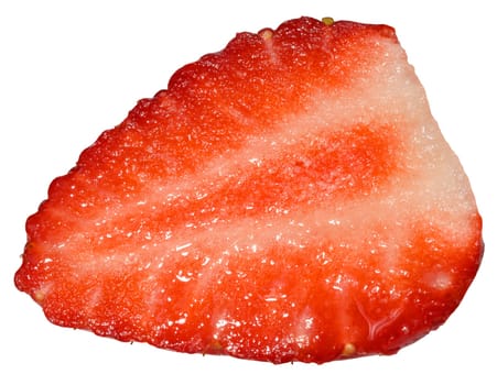 Piece of ripe red strawberry on isolated background