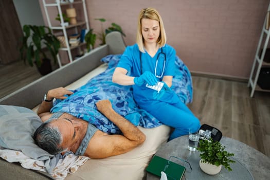 Home healthcare with a nurse administering care at bedside
