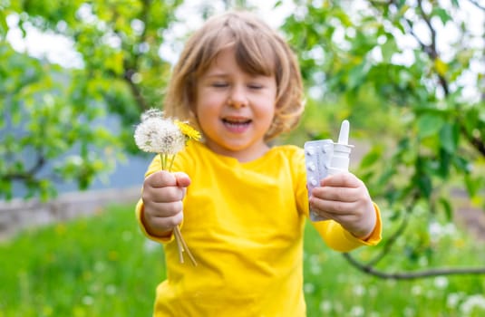 The child is allergic to dandelions. Selective focus. Kid.