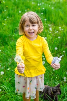 The child is allergic to dandelions. Selective focus. Kid.