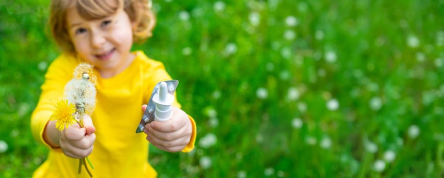 The child is allergic to dandelions. Selective focus. Kid.