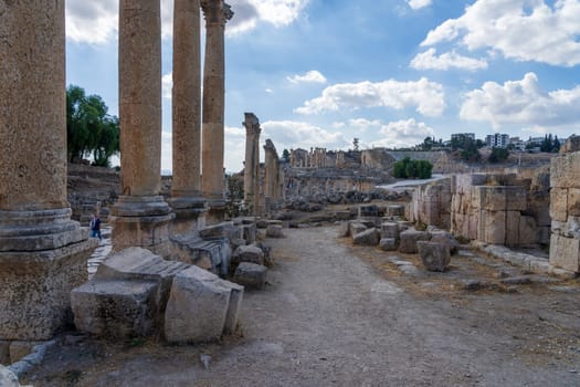 Path or road to the South Theater in Jerash, a Greco-Roman well preserved city in Jordan